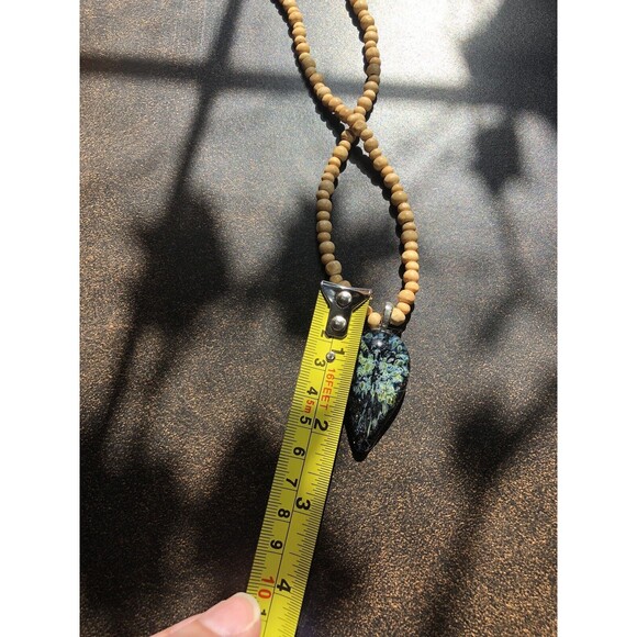 Boro Art Glass Pendant On 19" Wooden Bead Necklace Boho Style Artisan Made 2008 - Picture 12 of 14